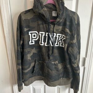 PINK Victoria's Secret Olive & Black Camo Zip-Up Hoodie